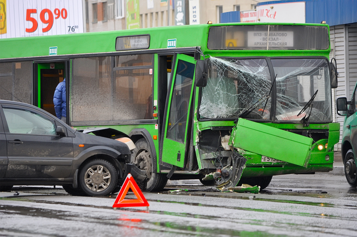 Car accident and a passenger bus